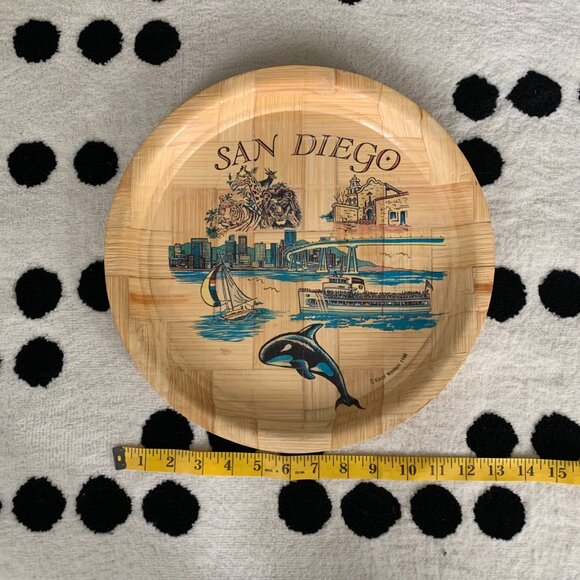 Vintage Woven Wood 1988 San Diego Karol Western Retro Novelty Bar Party 80s Tray - Picture 5 of 5